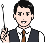 スーツを着用した男性が指差し棒を指しているアイコン