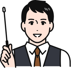 スーツを着用した男性が指差し棒をしている